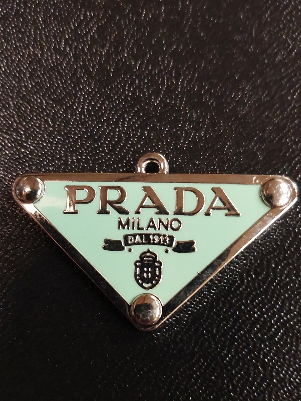 Prada Triangle Logo Charm Pendant in Mint Green and Silver